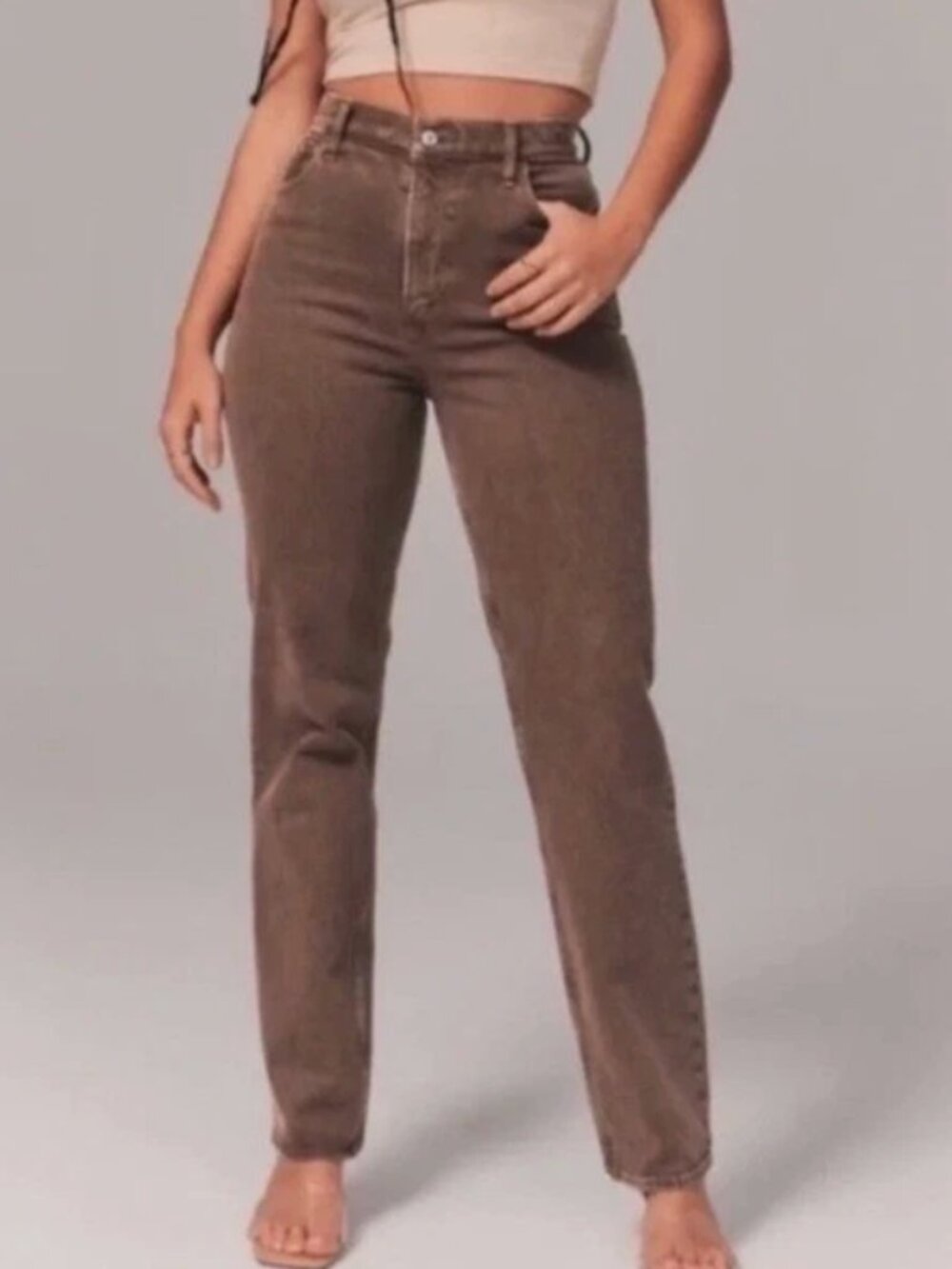 Abercrombie & Fitch The 90’s Straight Ultra High Rise Curve Love Jeans in Brown